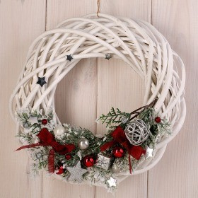 Wreath- white wicker with silver supplements