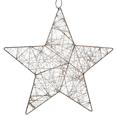 Wiry star-hanger, gold with glitter, 25 cm