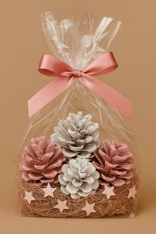 Large Pinus Pinea ca. 6-9 cm Burgundy lacquered 10 pcs / set