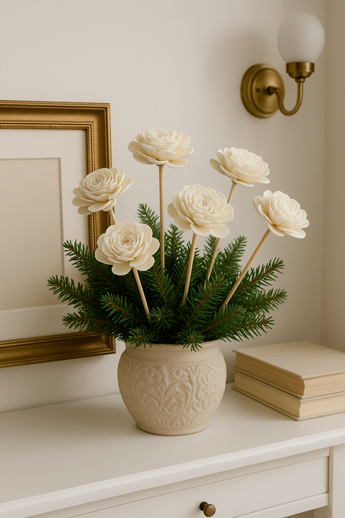 Getrocknete Blumen auf dem Schirm weiß 6 Stück / Packung. - Weiss