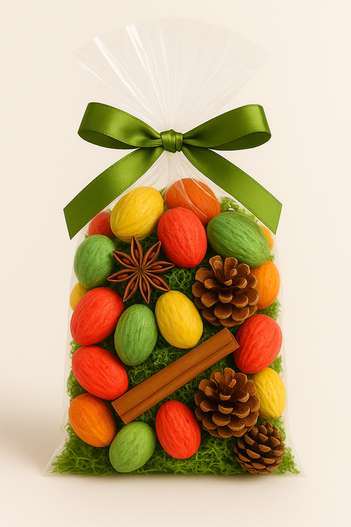 Green-Yellow-Orange Amra dyed balls, 12pcs/pkg