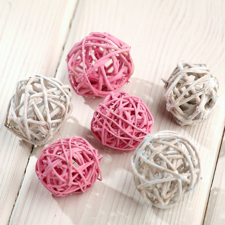 Rattankugeln, Durchmesser 4 cm, 12 Stücke, gebleicht
