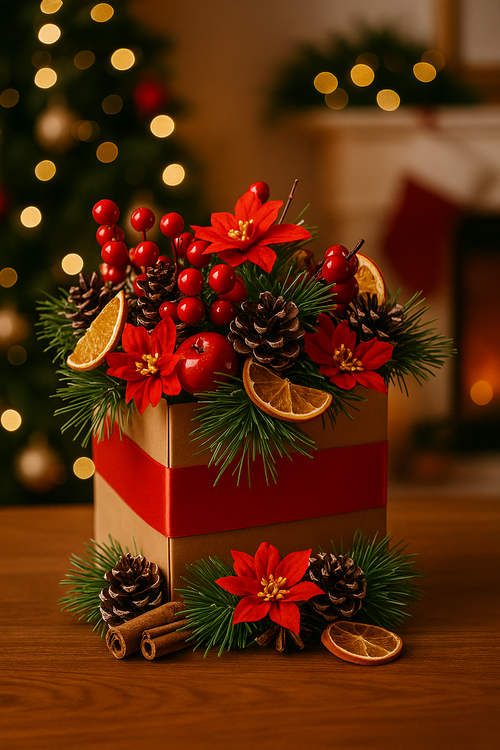 Flower Box with sponge for dry and artificial plants 10/10 cm, eco pattern 