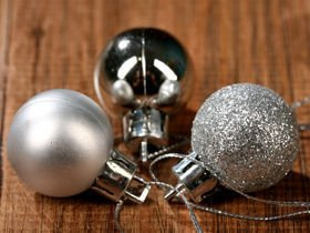 Plastic balls, diameter 20 mm - mix, matt, silver glitter, packaging 12 pcs.
