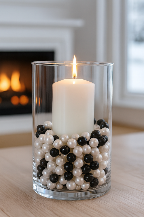 Pearls, decorative beads 50g black and white