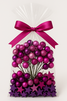 Glass balls on wire, 20mm, pink-white, bunch of 18 pcs, mat/glittered