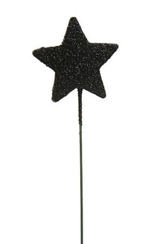 Brokatene Sterne am Draht, 6 Stücke, schwarz