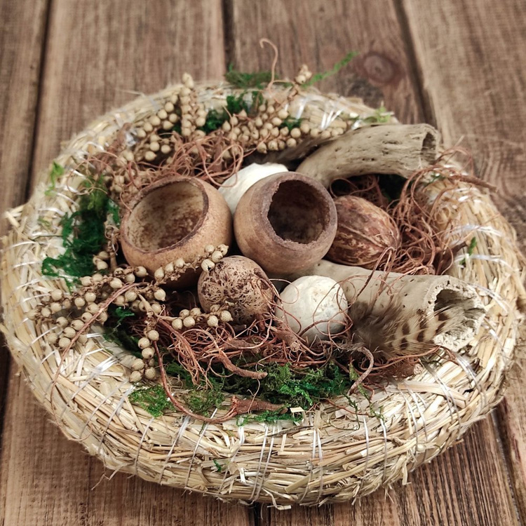 Naturalne suszone korzonki dekoracyjne 0,5 l – mix brąz + biel, ozdoby świąteczne, wianek, stroik, GrandDeco