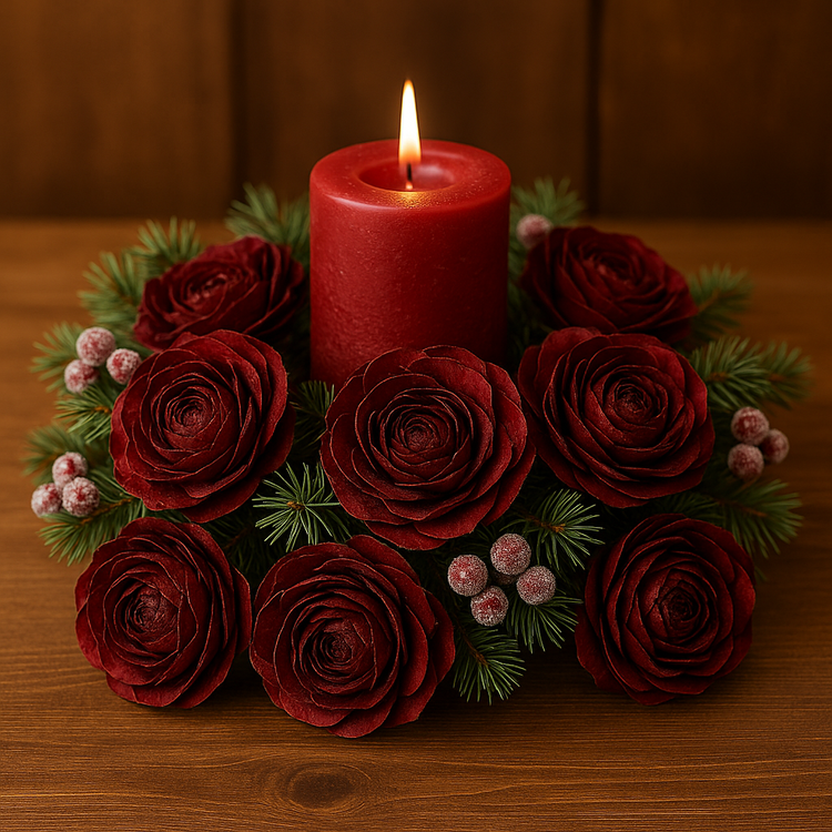 Cedar Wood Roses 6 pcs./pack Claret Lacquered