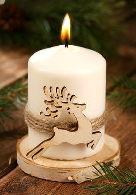 Christmas candle Deer on spruce wood