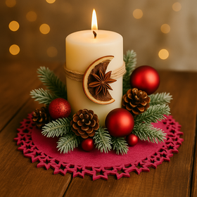 Felt mat with stars dark pink  20cm