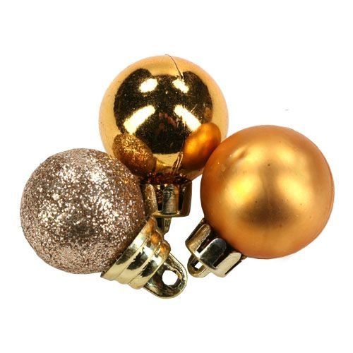 Plastic balls, diameter 20 mm - golden mix, gold matt, gold glitter, packaging 12 pcs.