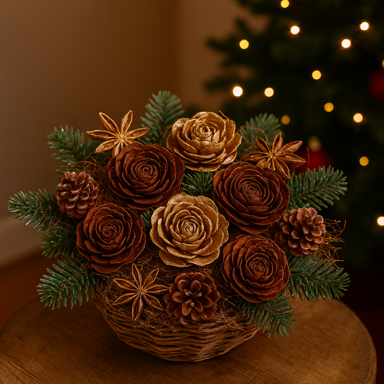 Cedar Wood Roses 6 pcs./pack heads brown,gold,natural