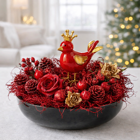 Keramischer, roter Vogel mit Stiel 6/30 cm