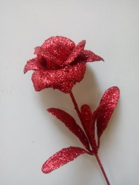 ROSE WITH GLACES Blumenzweig Kunstblatt ROT 28cm