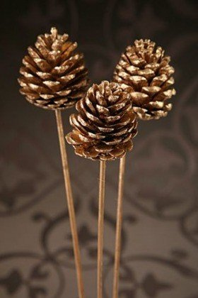 Golden pine cone at the pick  6 pcs / set.