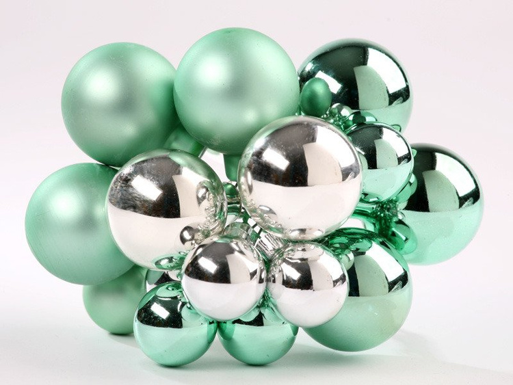 Glass balls on wire, 20-30 mm, pink-white, bunch of 18 pcs, mat/glittered