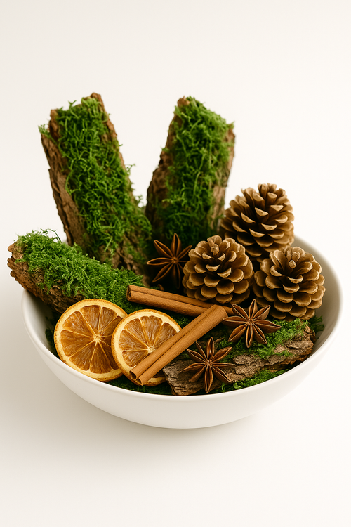 Dried bark decorated with moss-5-7 pieces