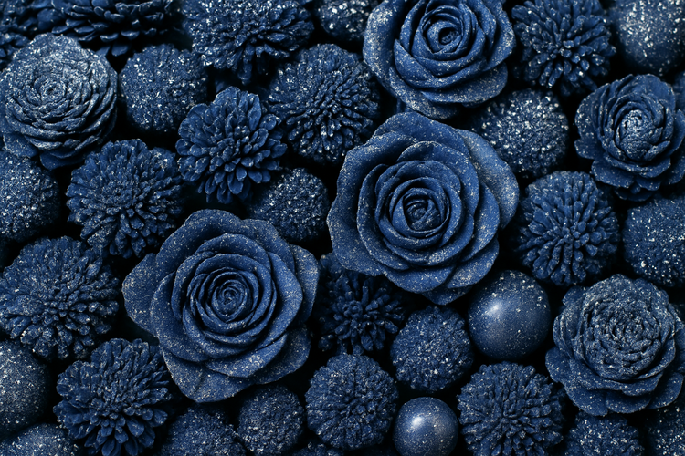 Granatowe kwiaty shola 60 szt, mix 2–6 cm (brokatowe, zimowe, dekoracyjne)