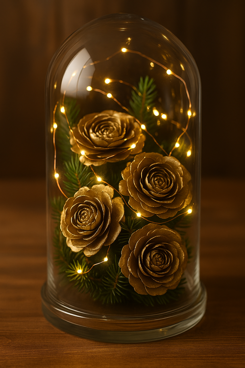 Cedar Wood Roses 6 pcs./pack Gold Lacquered