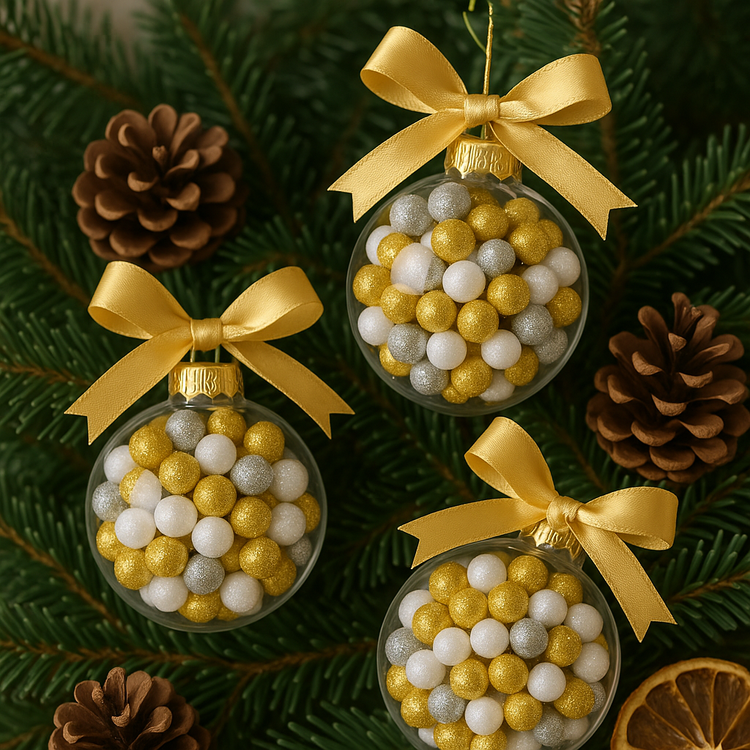 Weiße Glitzerkugeln 15mm 24 / Pack