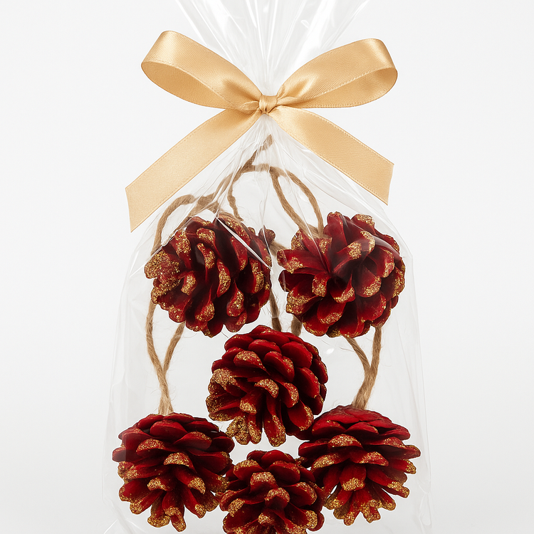 Set of 6 handmade cone-hanger - red