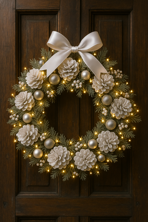 Szyszki dekoracyjne białe GrandDeco – 60 szt. eleganckie ozdoby zimowe i świąteczne w stylu scandi i classic white