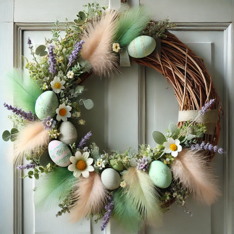 Feathers ca. 200 pcs - green/cream