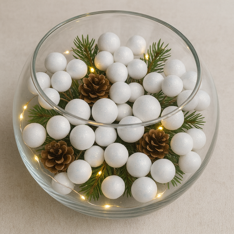 White glitter balls 15 mm 24 pcs / pack