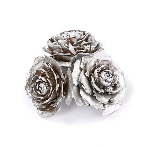 Cedar Wood Roses 6 pcs./pack Silver Lacquered