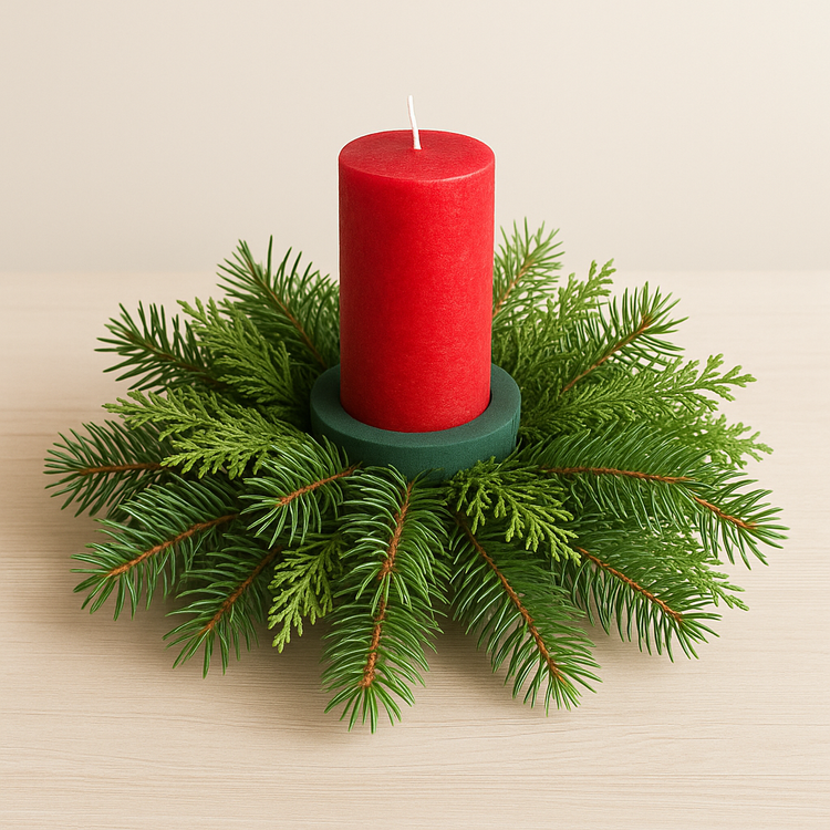 Zestaw DIY Zimowy – Gałązki Sosna Tuja Świerk Cis + Ring z Gąbki 12 cm do Żywych Gałązek | GrandDeco