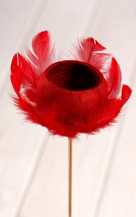 Bell cup on stick with feathers- red about 30cm