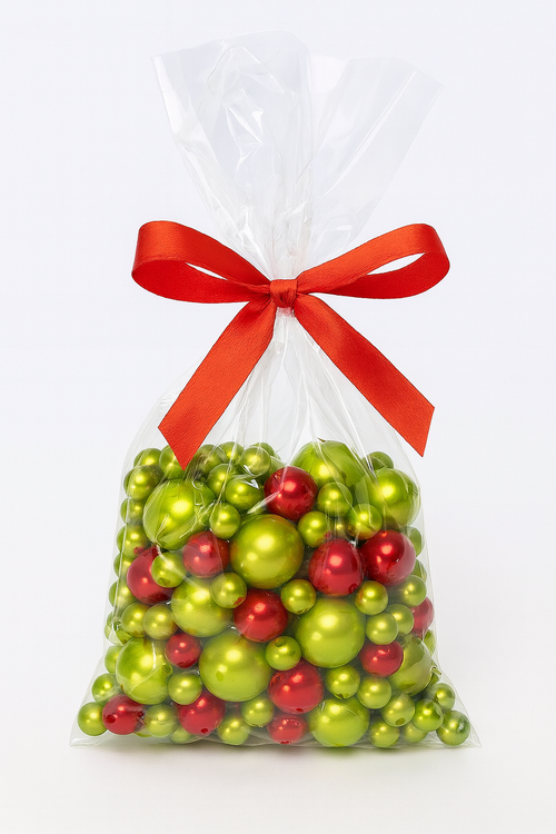 Pearls, decorative beads 50g green and red 