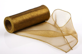 Organza Christmas ribbon, 12/900 cm gold tulle on a roll