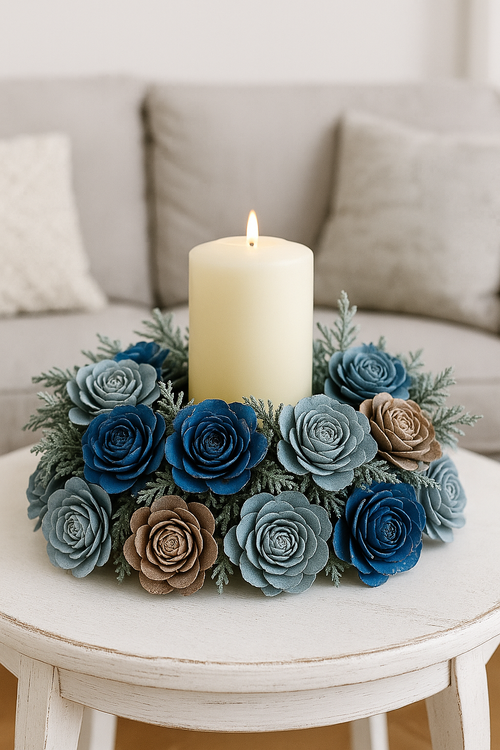 Zedernrosen 6 Stck Köpfchen blau,weiß