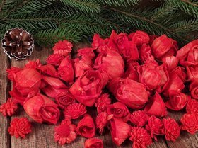 Kwiaty na choinkę ozdoba świąteczna stroik, wianek, potpourri 45-50 szt/op. - jasnoczerwone