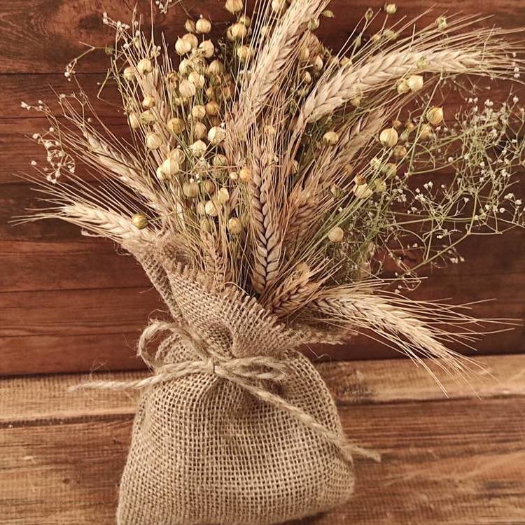 Dekoracja ze zboża Bukiet zboża suszonego w woreczku jutowym- Kompozycja traw, zboż i suszonych roślin 